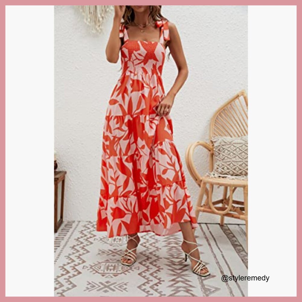 Polyester Summer Boho Spaghetti Strap Square Neck… - image 2